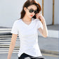 Chic V-Neck Pleated Cotton Tee - Irregular Hem
