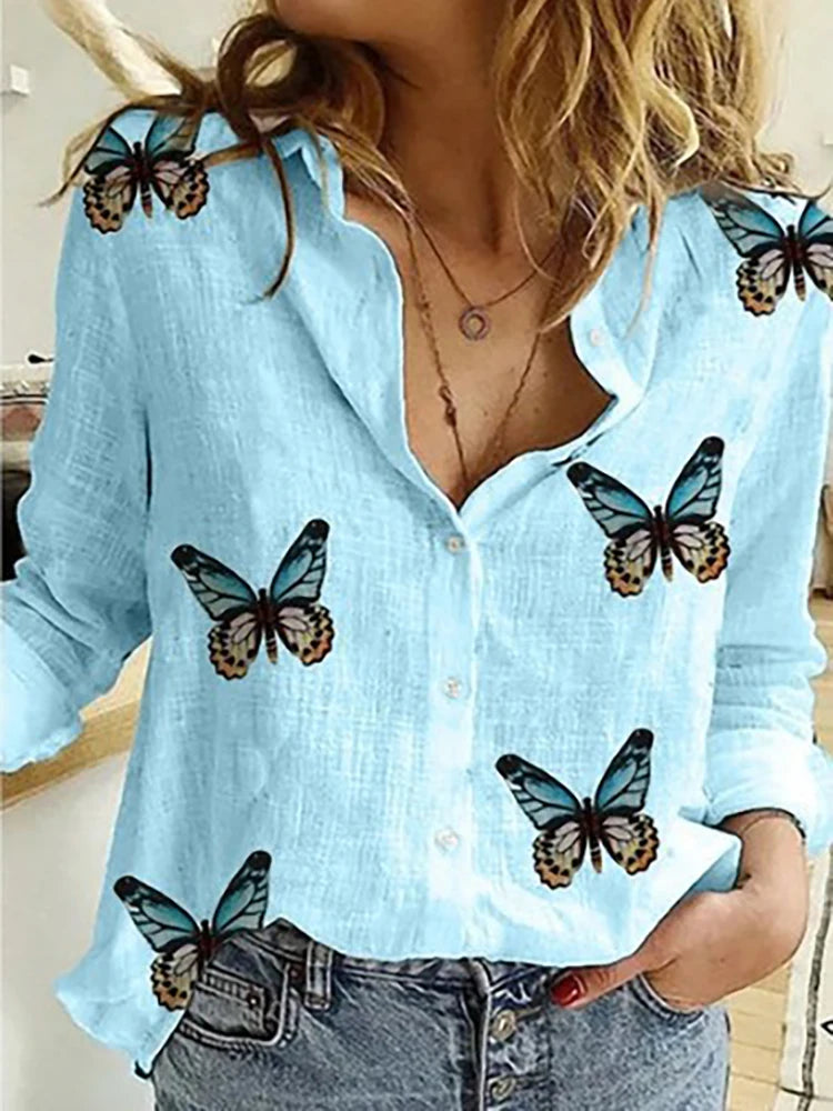 Cotton Linen Button-Down Shirt - Long Sleeve Casual Loose Tunic Blouse for Women, Spring & Summer