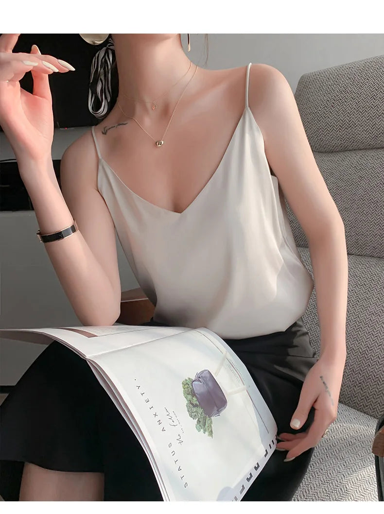 Real Silk V-Neck Camisole - Black & White, Spring/Summer 2023