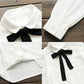 White Chiffon Blouse - Lapel Collar with Black Bow