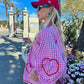 Plaid Heart Patchwork Blouse - V-Neck Lace-Up Long Sleeve