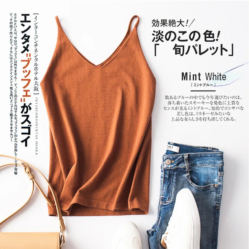 Cashmere Wool Camisole - V-Neck Knitted Base Vest (2023)