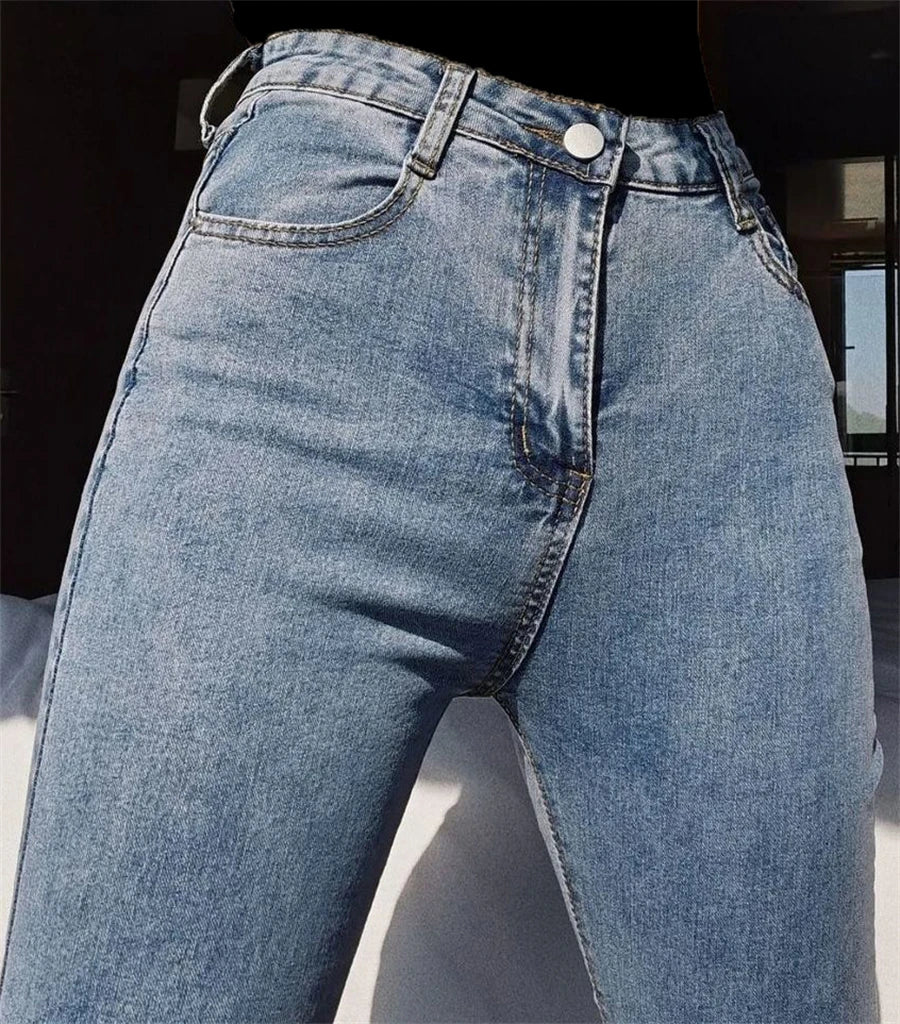 High-Waist Skinny Pencil Jeans - Stretch Denim Ankle-Length Pants