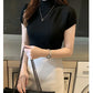 2024 Summer Turtleneck Knit Blouse - Short Sleeve