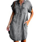 Distressed Denim Shirt Dress - Short Sleeve Button-Down Casual Tunic for Women