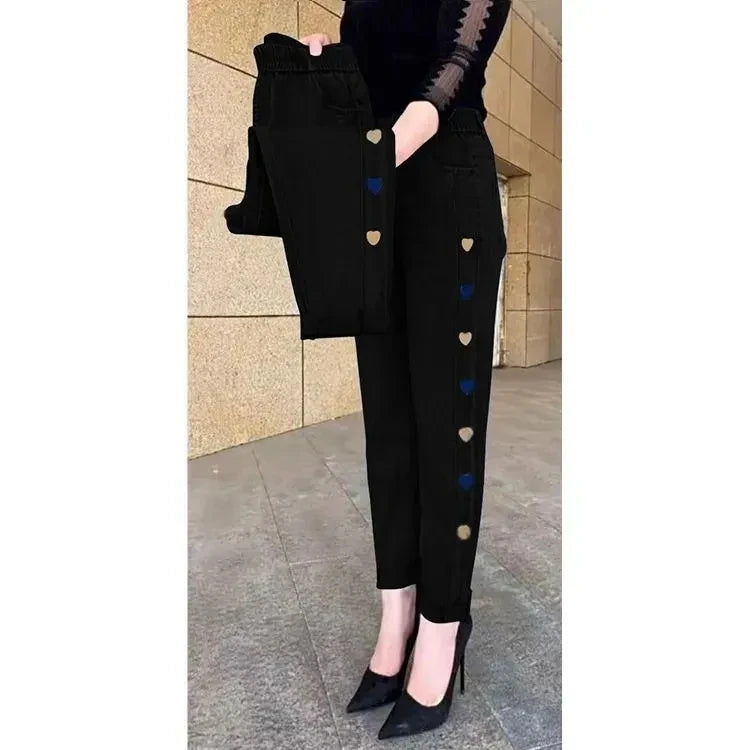 Winter Embroidered High-Waist Skinny Jeans - Stretch Elastic Denim Pants for Women (5XL)