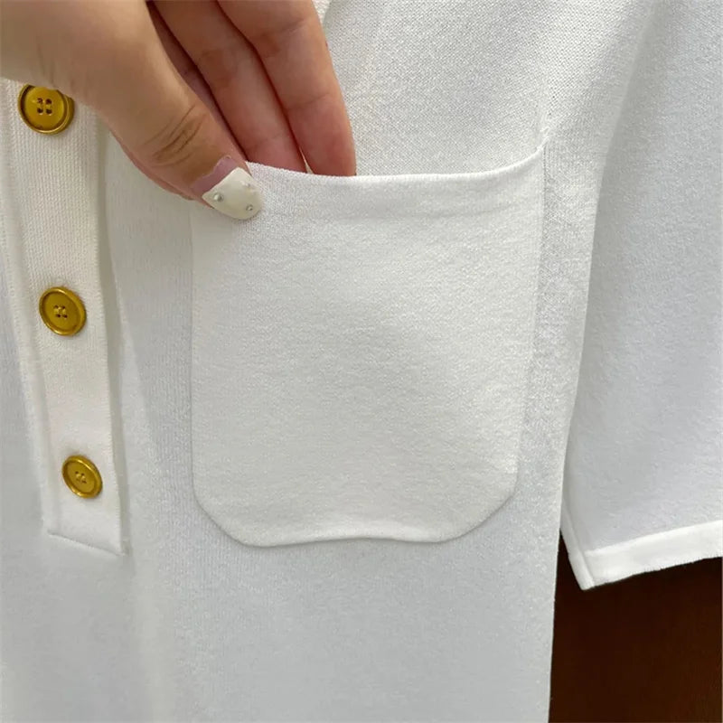 2024 Ice Silk Polo Top - Short Sleeve, Button Pocket Design