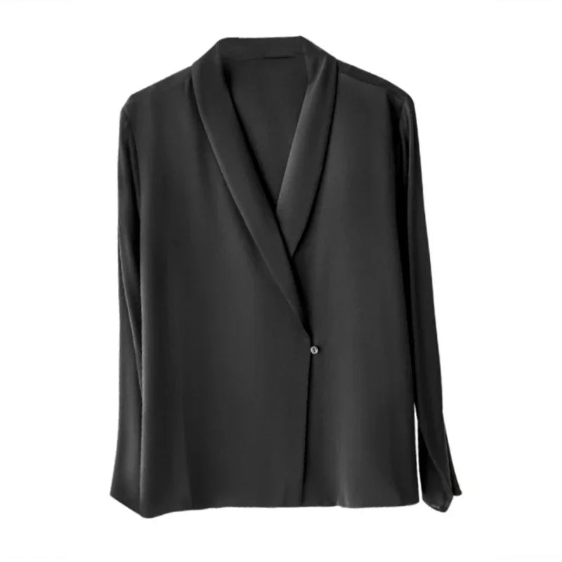 Silk Satin V-Neck Tunic - Long Sleeve, Office Chic