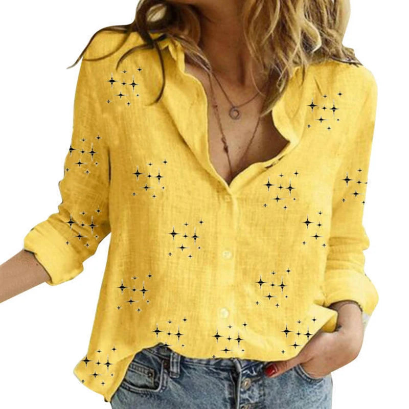 Cotton Linen Button-Down Shirt - Long Sleeve Casual Loose Tunic Blouse for Women, Spring & Summer