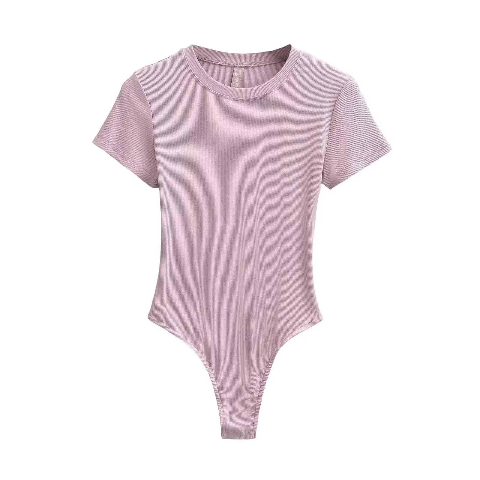 Stretchable Knit Bodysuit - Short Sleeve O-Neck Summer Basic (14 Colors)