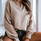 Lantern Sleeve Polo Pullover - Solid Color, Casual Autumn/Winter Top