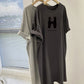 Letter Printed O-Neck Dress - Summer Casual Loose Short Sleeve Pullover Tunic for Women