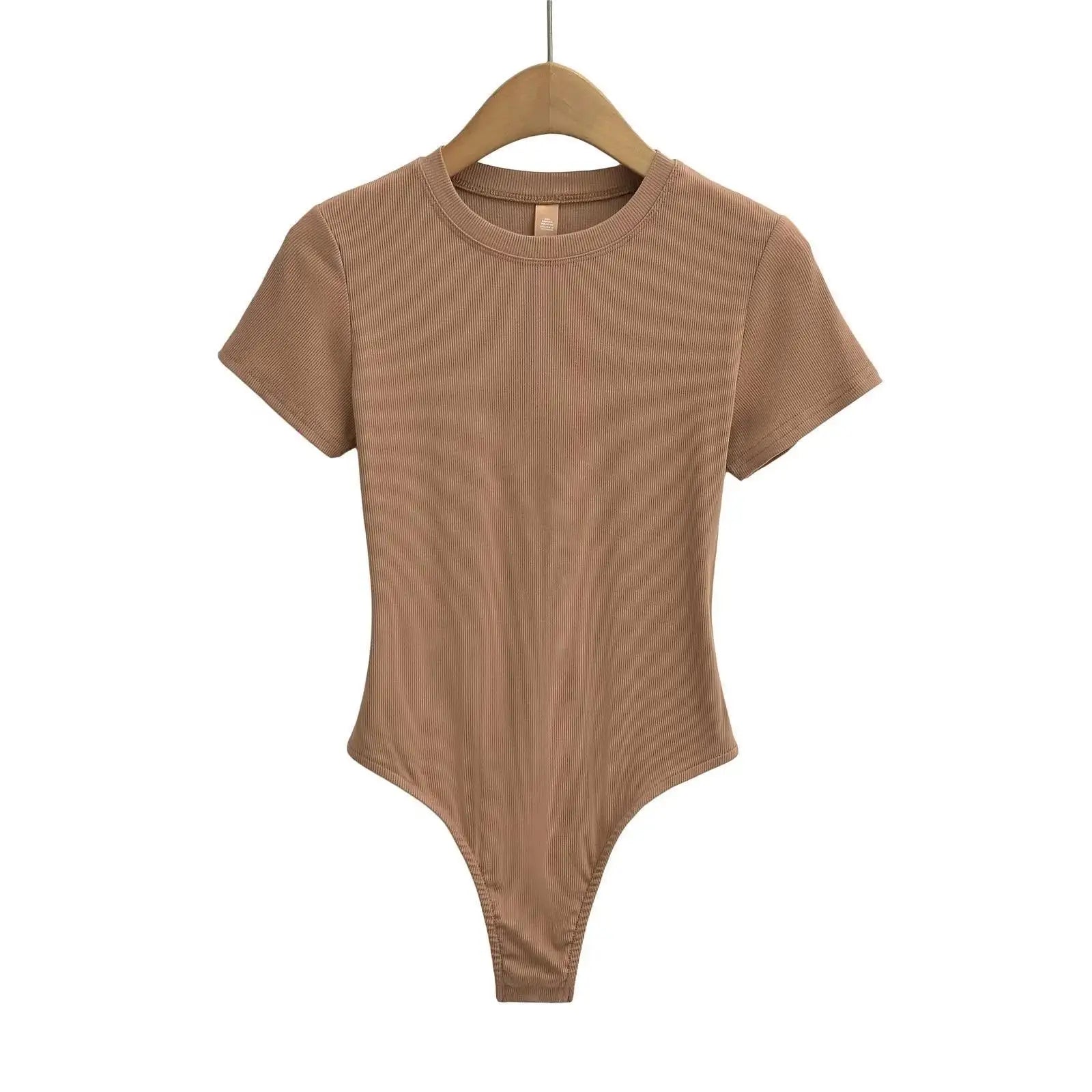 Stretchable Knit Bodysuit - Short Sleeve O-Neck Summer Basic (14 Colors)