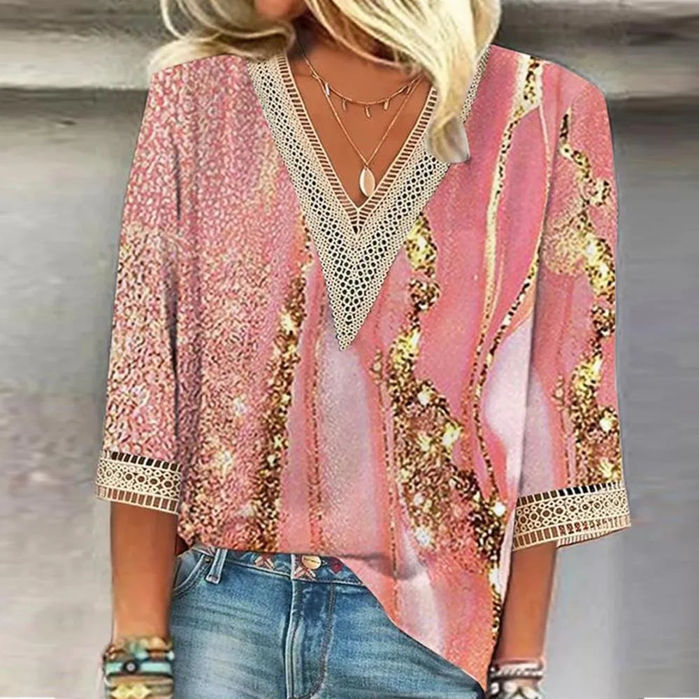 Elegant Short Sleeve Blouse - Casual Loose Fit Top for Weekend and Holiday Wear