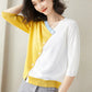 V-Neck Patchwork Cardigan - Contrast Color, Asymmetrical Design