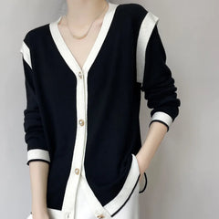 V-Neck Cashmere Cardigan - Lightweight, Loose Fit, Lazy Style
