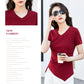 Chic V-Neck Pleated Cotton Tee - Irregular Hem