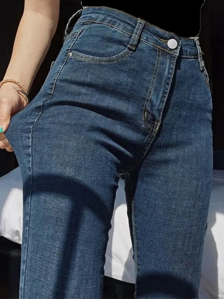 High-Waist Skinny Pencil Jeans - Stretch Denim Ankle-Length Pants