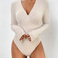 Ribbed V-Neck Bodysuit - Long Sleeve Skinny Fit Autumn/Winter 2023