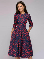 Vintage Pleated A-Line Tunic Dress - Elegant Long Sleeve Autumn Party Maxi Dress for Women
