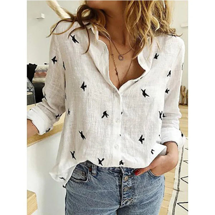 Cotton Linen Button-Down Shirt - Long Sleeve Casual Loose Tunic Blouse for Women, Spring & Summer