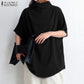 ZANZEA Cotton Turtleneck Blouse - Short Sleeve, Oversized Fit