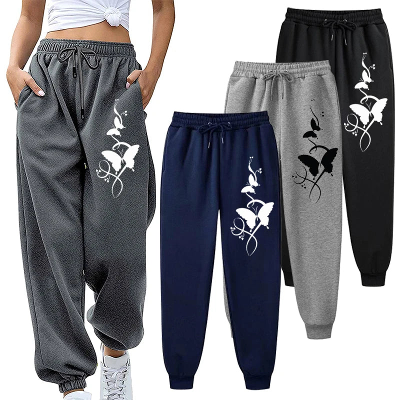 Trendy Hip Hop Sweatpants – Casual Print, Drawstring Waist, Versatile Trousers with Pockets