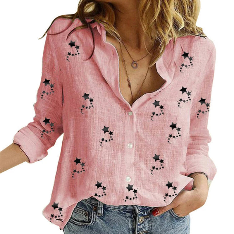 Cotton Linen Button-Down Shirt - Long Sleeve Casual Loose Tunic Blouse for Women, Spring & Summer