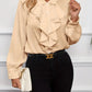 White Ruffled Lapel Blouse - Long Sleeve, Office Chic