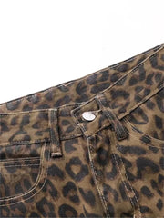 Leopard Print Wide-Leg Jeans - Oversized Vintage Streetwear Denim