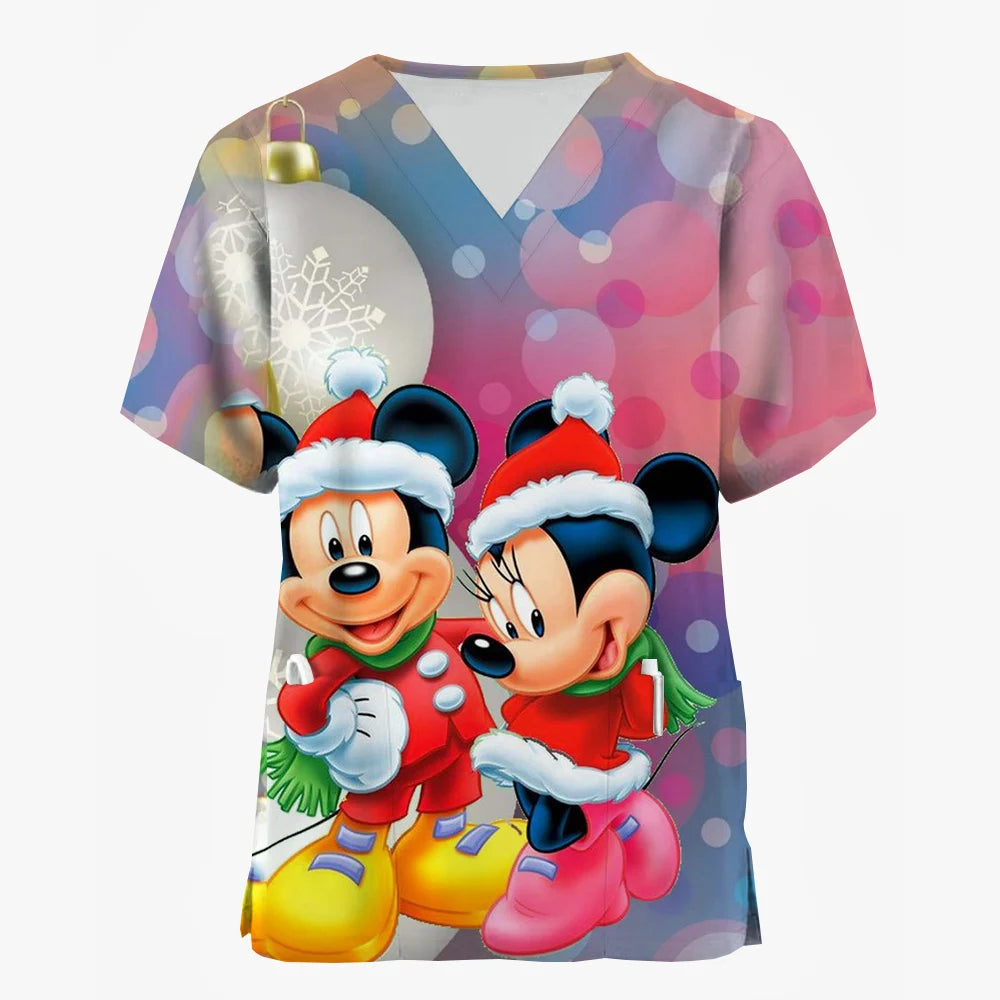 Mickey Mouse Nursing Scrub Top - V-Neck with Pockets, Christmas Edition