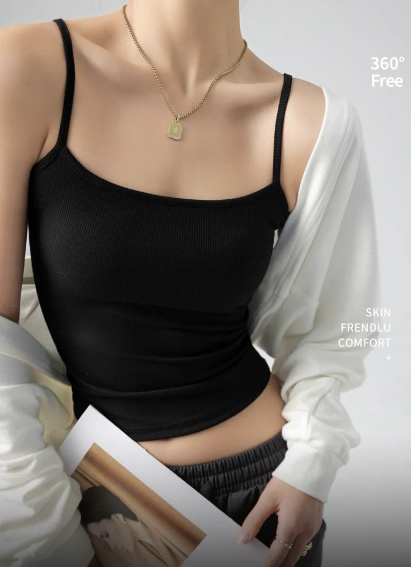 Spaghetti Strap Knit Camisole - Slim Fit Sleeveless Basic Tank