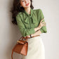 Polka Dot Shawl Collar Blouse - Bow Detail, Long Sleeve