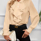 White Ruffled Lapel Blouse - Long Sleeve, Office Chic