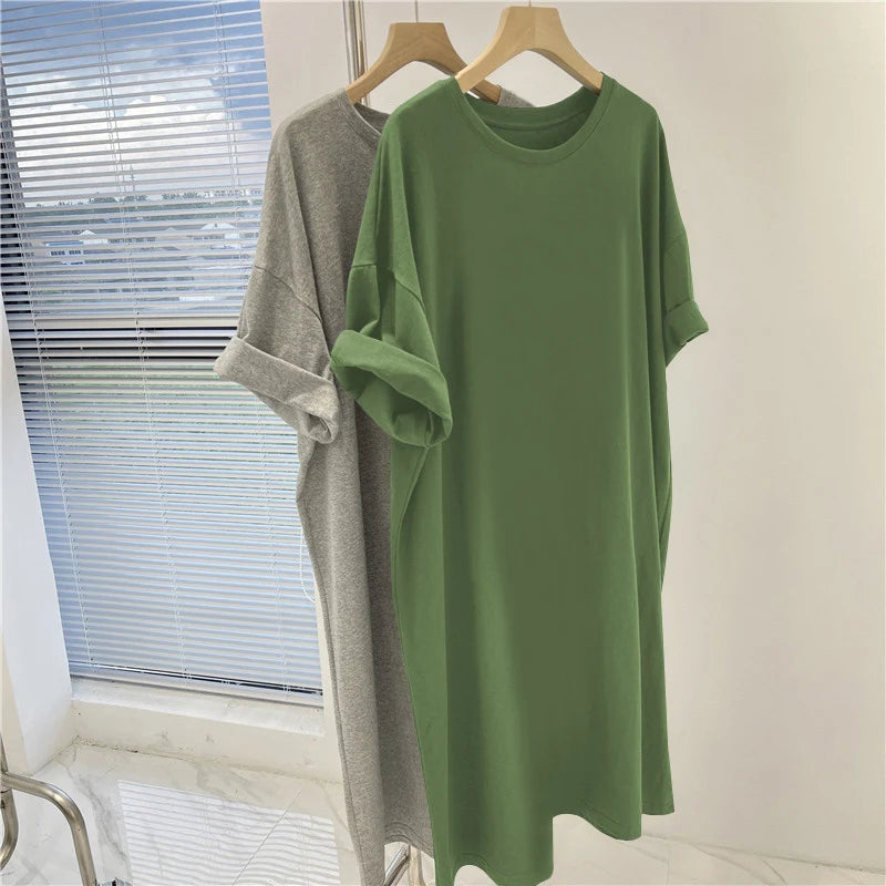 Casual Short Sleeve Tunic Dress - Comfortable Summer Pullover for Women