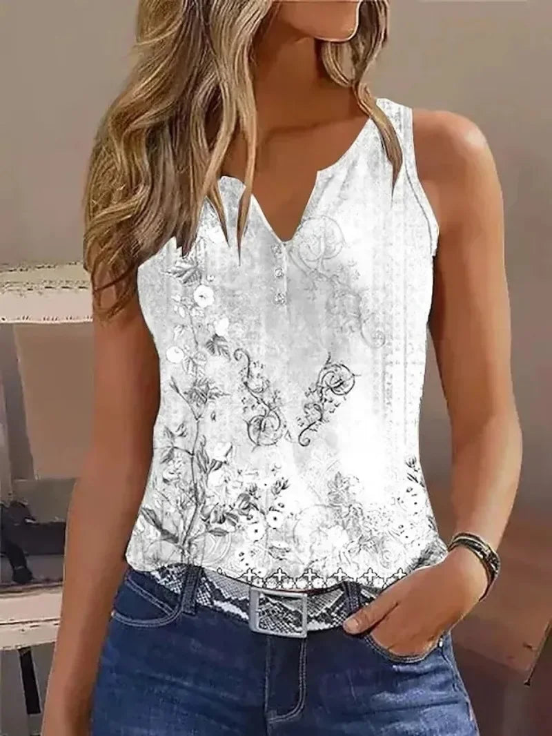 2024 Painted V-Neck Camisole - Casual Summer Tank Top
