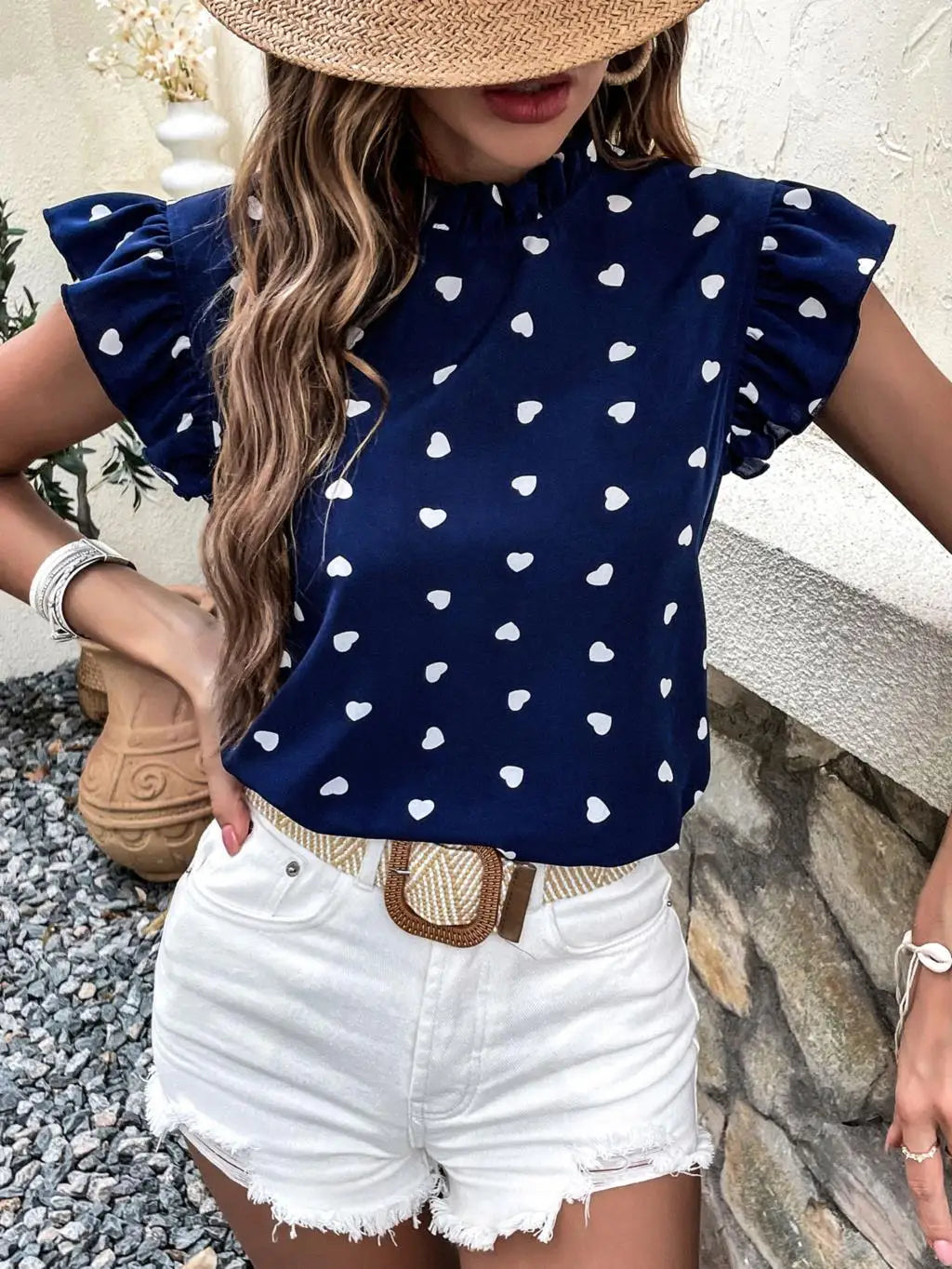 Chic Pink Chiffon Ruffle Blouse - Short Sleeve, Summer 2024