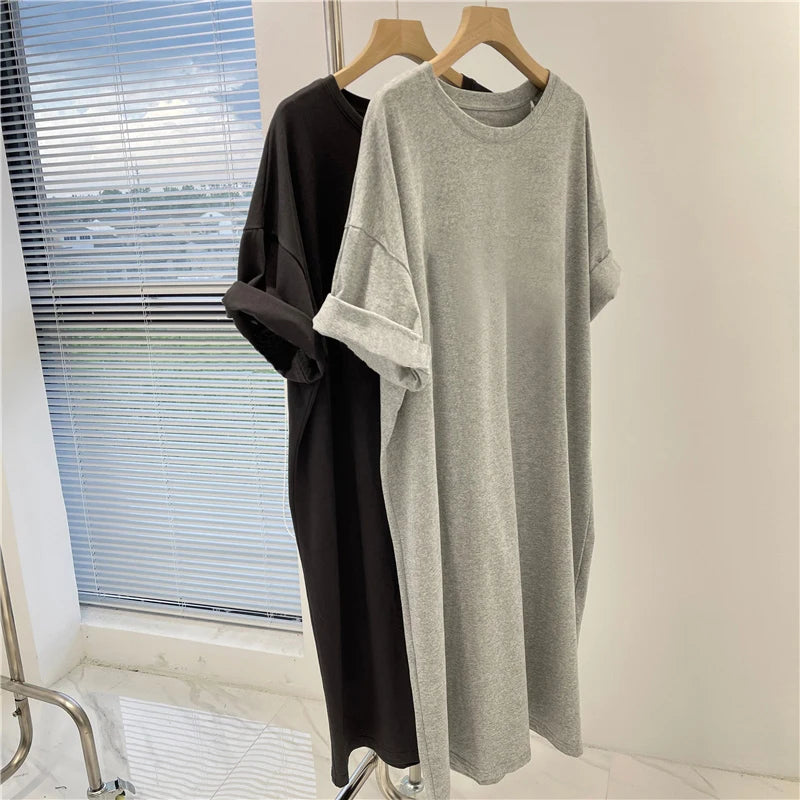 Casual Short Sleeve Tunic Dress - Comfortable Summer Pullover for Women