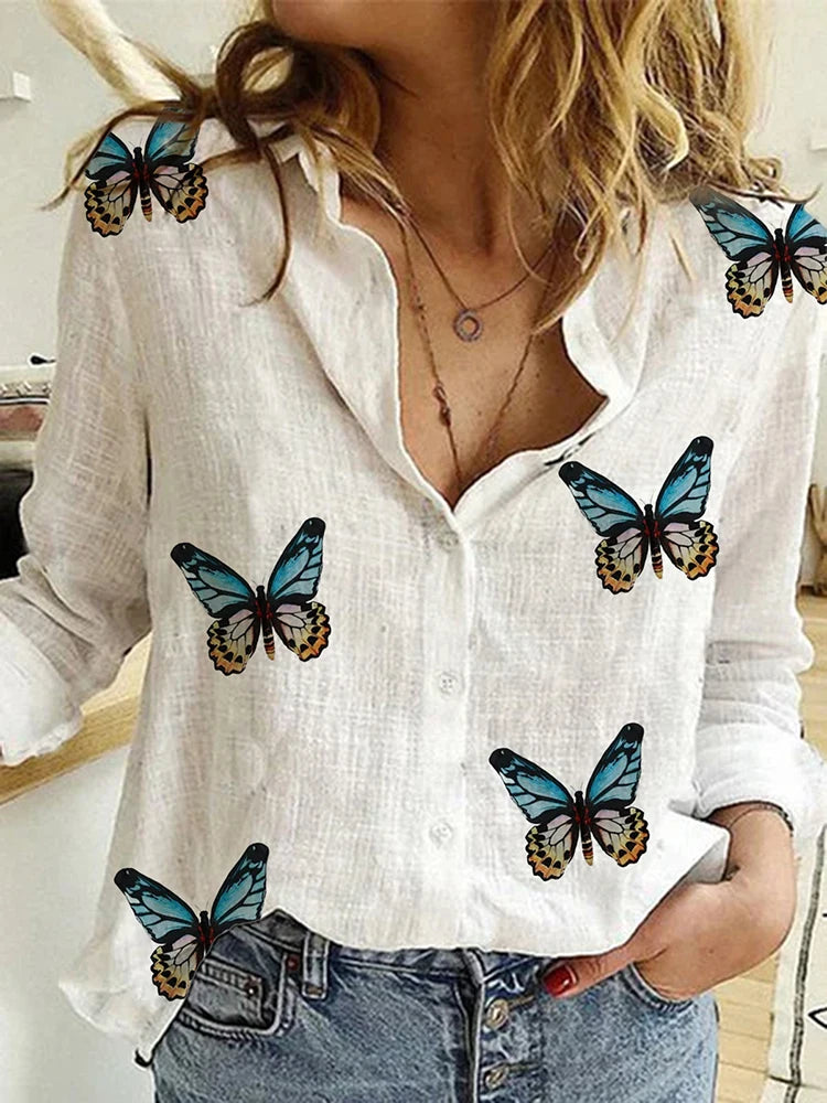 Cotton Linen Button-Down Shirt - Long Sleeve Casual Loose Tunic Blouse for Women, Spring & Summer