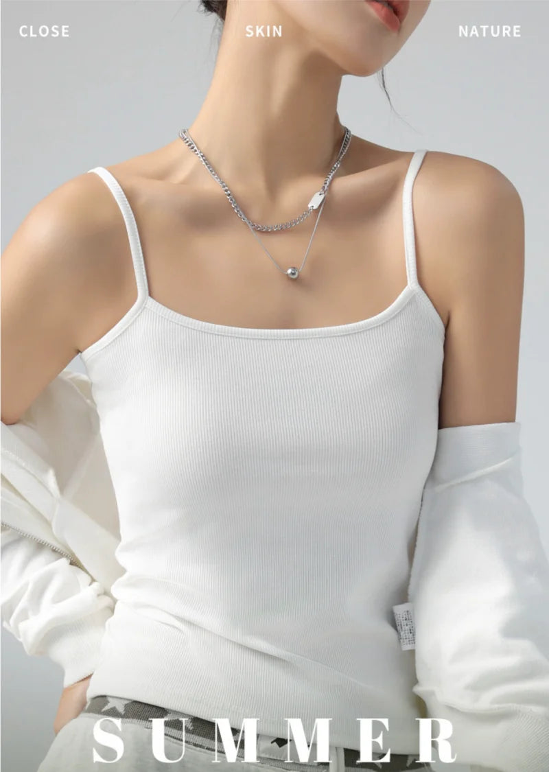 Spaghetti Strap Knit Camisole - Slim Fit Sleeveless Basic Tank