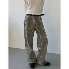 Leopard High-Waist Wide-Leg Jeans - Y2K Harajuku Streetwear Denim Pants for Women