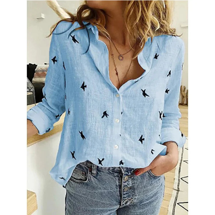 Cotton Linen Button-Down Shirt - Long Sleeve Casual Loose Tunic Blouse for Women, Spring & Summer