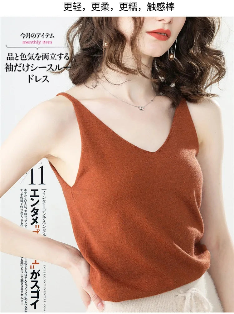 Cashmere Wool Camisole - V-Neck Knitted Base Vest (2023)