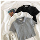 Youthful Knit Polo Crop Top - Short Sleeve