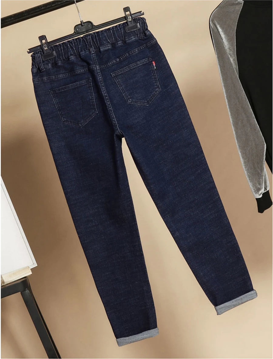 Oversized Winter Thicken Denim Pants – High Waist, Plus Velvet, Loose Fit
