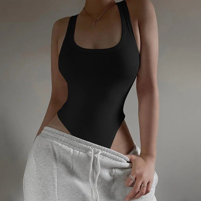 Sleeveless Knit Halter Bodysuit - Off-Shoulder Bodycon Clubwear 2024