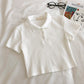 Youthful Knit Polo Crop Top - Short Sleeve