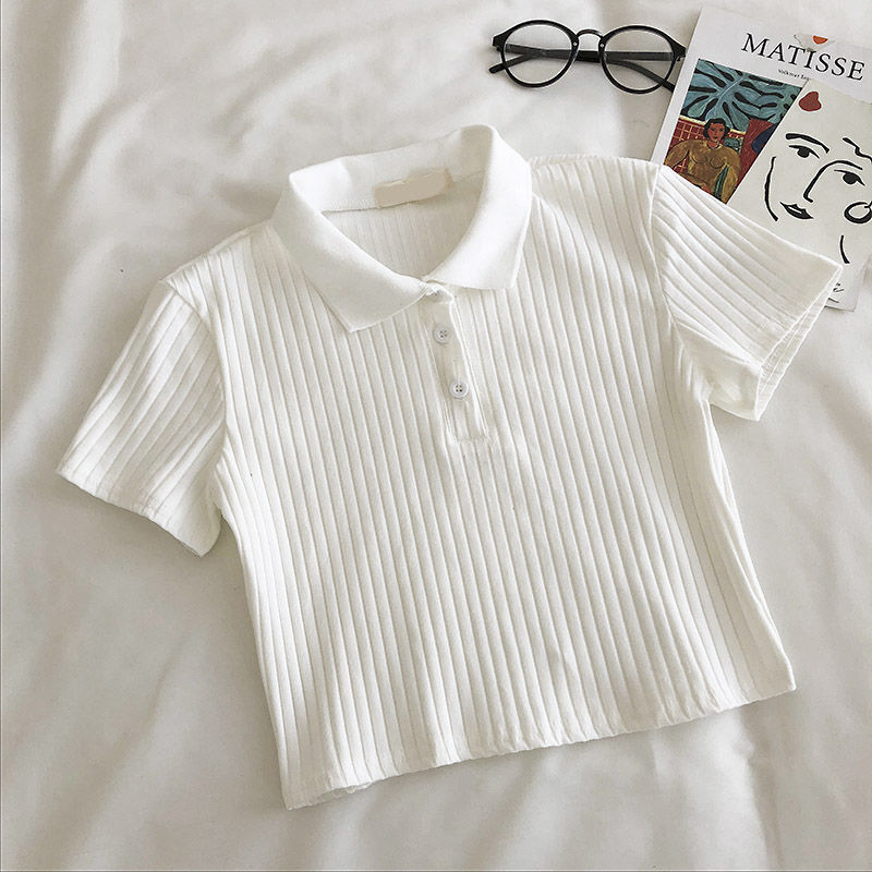Youthful Knit Polo Crop Top - Short Sleeve