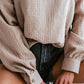 Lantern Sleeve Polo Pullover - Solid Color, Casual Autumn/Winter Top