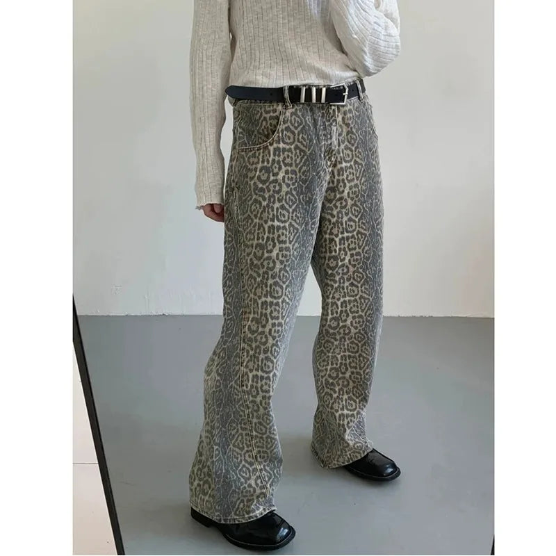 Leopard High-Waist Wide-Leg Jeans - Y2K Harajuku Streetwear Denim Pants for Women